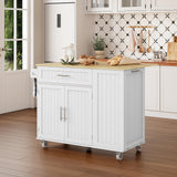 OtterOasis Kitchen Island with Storage, 31.5" D Rolling Kitchen Island Cart on Wheels with Widen Drop Leaf Rubberwood Top, Large Mobile Kitchen Island with Trash Can Storage and Towel Bar, White OtterOasis