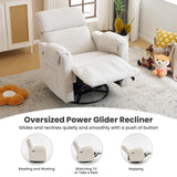 Oversized Power Recliner Chair Swivel Glider with Adjustable Headrest, Swivel Rocking Recliner Chair for Adults, 26" Extra Wide Glider Nursery Chair with Overstuffed Armrest, USB Ports, White RUTOX