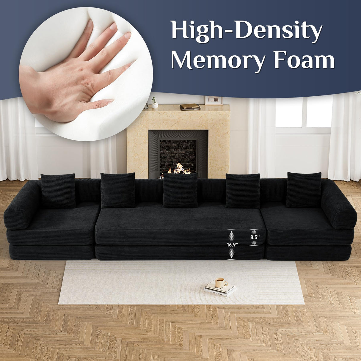 DAMAIFROM Modular Sectional Loveseat Sofa Cloud Boneless Couch, Modern Sleeper Sofa for Customizable Living Spaces, Cozy Modular Couch for Indoor Room, No Assembly Required, Black DAMAIFROM