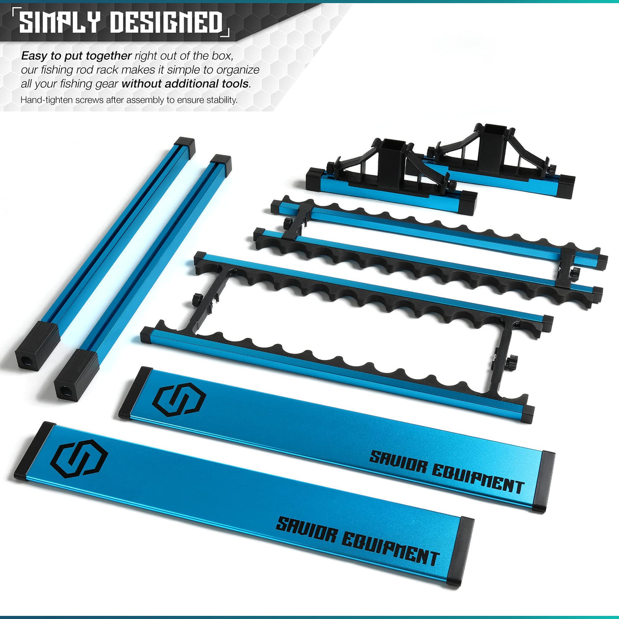 Savior Equipment Fishing Rod Rack Holder Organizer, Lightweight Aluminum Vertical Fish Pole Garage Storage Ground Display Stand, Hold Up to 24 Slots Fresh Salt Water Spinning Rods & Reel Combo, Blue Savior Equipment