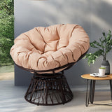 VINGLI 38” Outdoor Wicker Papasan Chair with Cushion, 360-Degree Swivel Egg Chair Patio Papasan Chairs Lounge Chair for Balcony, Yard, Porch (Brown) VINGLI