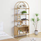 79" Tall Arched Bookshelf with Sliding Tambour Doors, Mid Century Modern Curved Bookcase Cabinet with Storage, 4-Tier Open Display Storage Shelf for Home Office, Living Room (Natural, 79inch) Janmer Home