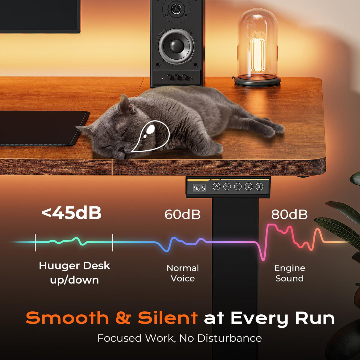 Huuger 55 x 28 Large Electric Standing Desk, Height Adjustable Computer Desk, 27.6" Deep Desktop, Stand up Gaming Office Desk with 2 Hooks, 3 Preset Heights, for Home Office, Rustic Brown Huuger