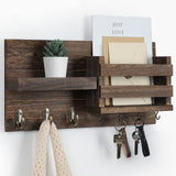 Lwenki Mail Organizer for Wall Mount – Key Holder with Shelf Includes Letter Holder and Hooks for Coats, Dog Leashes – Rustic Wood with Flush Mounting Hardware (16.5” x 8.7” x 3.5”) Lwenki