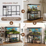 BEURUKU 55-75 Gallon Fish Tank Stand with Power Outlet & LED Light, Metal Aquarium Stand with 3 Tier Adjustable Storage Shelves, Tank Stand for Reptile Tank, Turtle Tank, 52" L*19.5" W, Black BEURUKU