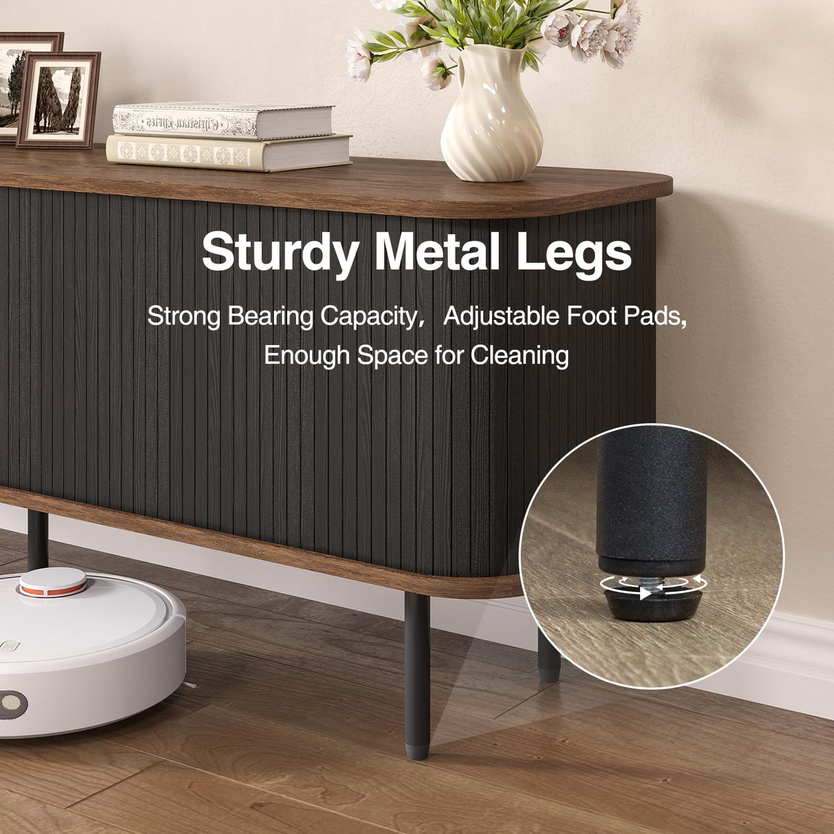 63" Modern Fluted TV Stand for TVs up to 75 Inch , Gaming Entertainment Center with Tambour Slatted Sliding Doors and Storage Cabinet, Media TV Consoles Table for Living Room, Office, Black FiveWillowise