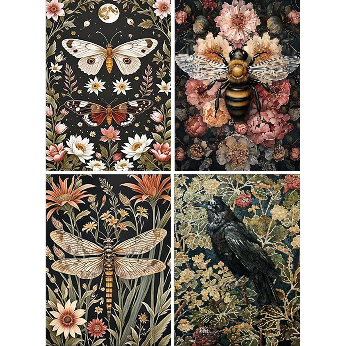 Diamond Painting Kits for Adults - 4 Pack Dragonflies, Butterfly, Bees, Bird DIY 5D Diamond Art Kits Full Drill Diamond Dots Paintings with Diamonds Gem Art and Crafts Home Decor 12x16inch Fairyland JinWenn