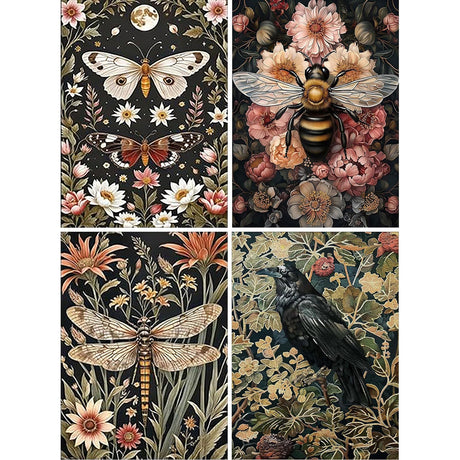 Diamond Painting Kits for Adults - 4 Pack Dragonflies, Butterfly, Bees, Bird DIY 5D Diamond Art Kits Full Drill Diamond Dots Paintings with Diamonds Gem Art and Crafts Home Decor 12x16inch Fairyland JinWenn