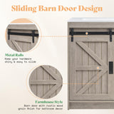 AMERLIFE Farmhouse Bathroom Vanity with Sink Combo, 31in Sliding Barn Door Bathroom Vanity Cabinet Set with Storage Drawers, Metal Handles, Small Single Bath Storage Vanity Sink, Light Grey AMERLIFE