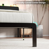 iPormis Full Size Metal Bed Frame with LED Lights & Charging Station, Platform Bed with Ergonomic Storage Headboard, Steel Slats Supports, No Box Spring Needed, Noise-Free, Easy Assembly, Black iPormis