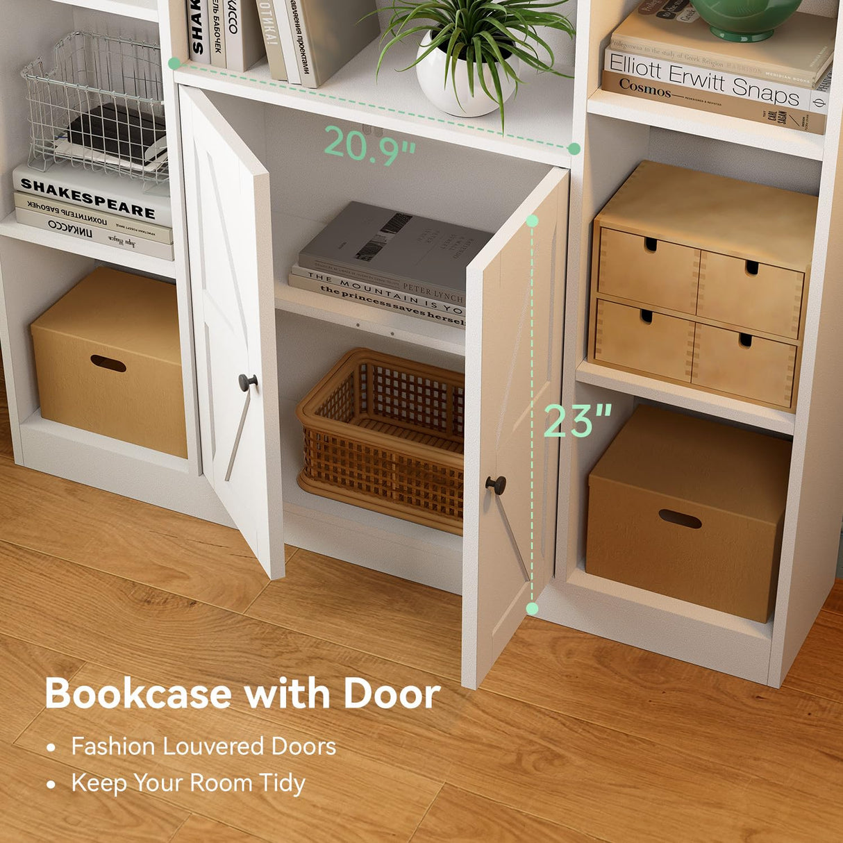 oneinmil 74" Tall Bookshelf and Bookcase, 6-Tier Wooden Bookshelves with Cabinet Doors, Floor Bookshelves and Office Storage Cabinets for Home Office, Living Room (74" H x 45" W) oneinmil