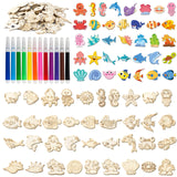 gisgfim 36Pcs Wooden Magnet Painting Craft Kit DIY Wooden Ocean Animal Magnets Coloring Arts Crafts for Kids Ages 4-8 8-12 for Birthday Party Gift Toys Sea Animal Craft Creativity Supplies Party Favor gisgfim