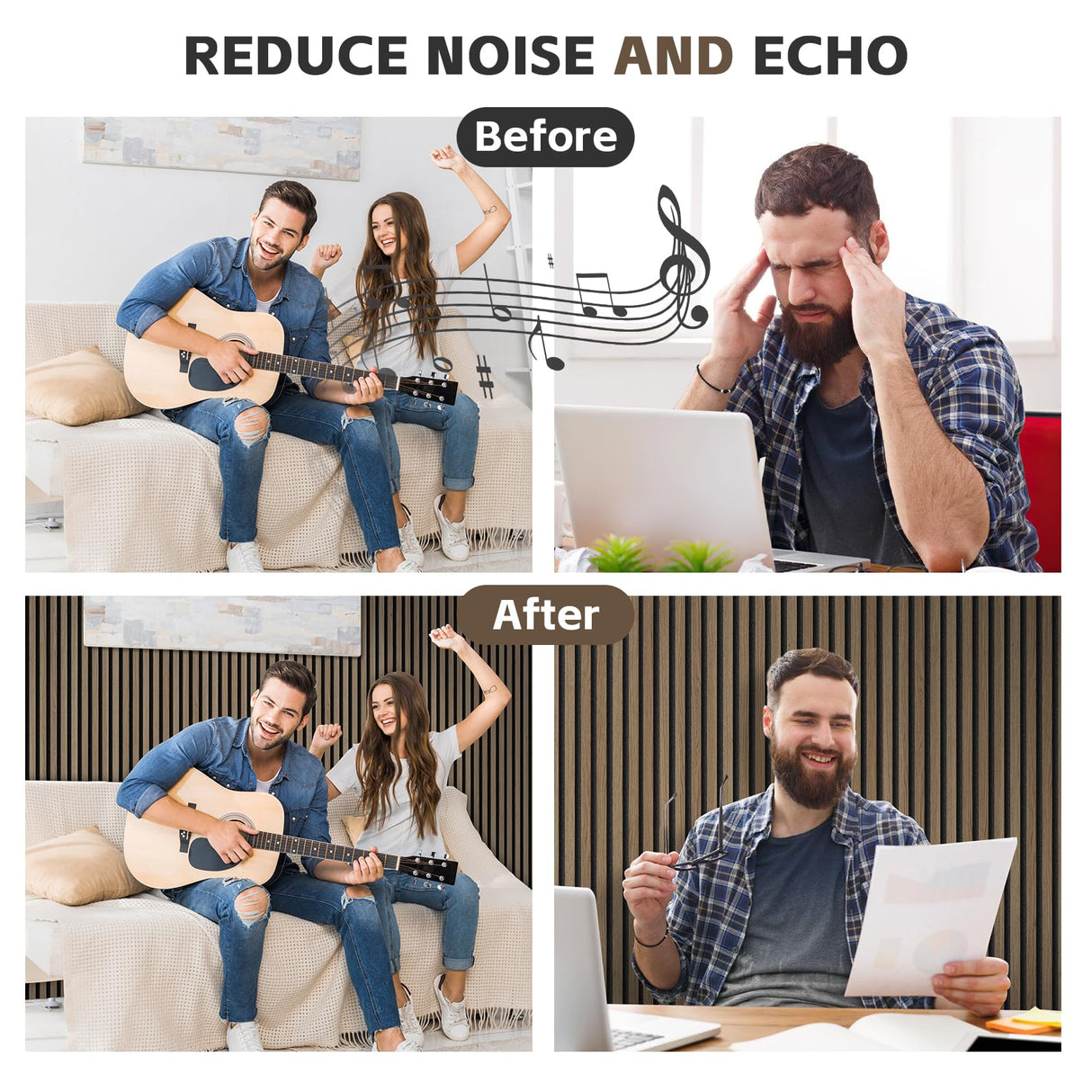 2-Pack 47.3"x23.6" Walnut Acoustic Wood Slat Wall Panels - Soundproof 3D Textured Panels for Noise Reduction & Modern Interior Decor | Easy Install for Living Room, Bedroom & Office laapee