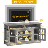 DWVO Farmhouse Television Stand for 75 Inch TV w/Outlets, LED Modern Entertainment Center with Glass Doors and Adjustable Storage Shelves, Media Console TV Cabinet for Living Room, Grey DWVO