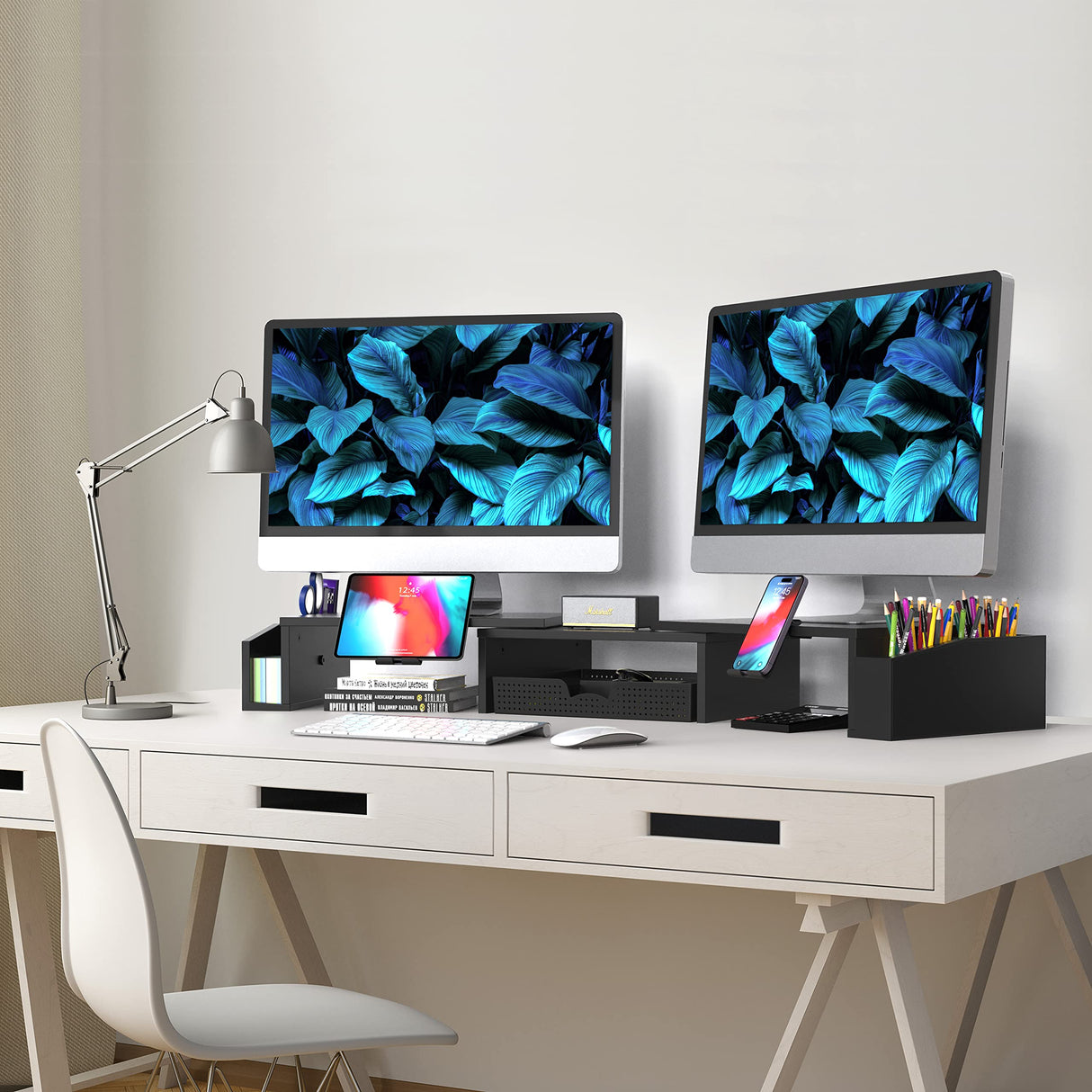 Simple Houseware Desk Dual Monitor Stand Riser with Drawer, Black Simple Houseware