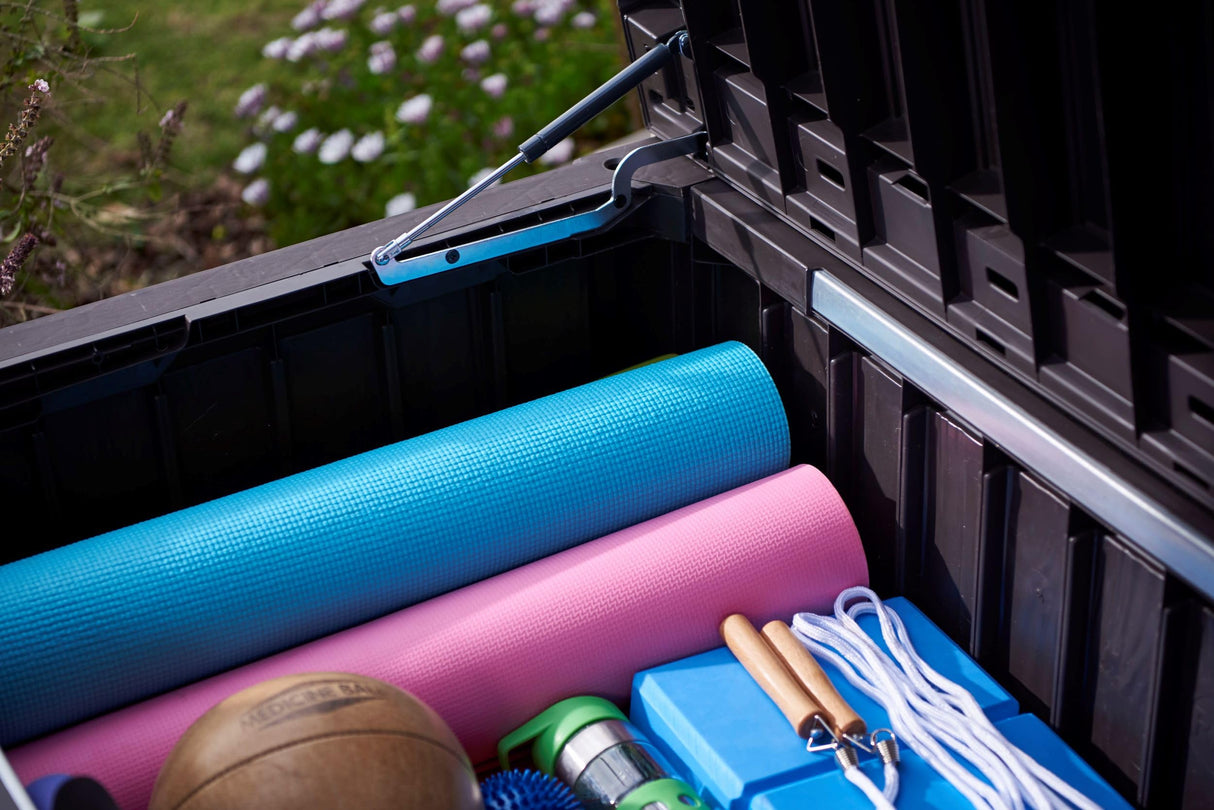 Keter Westwood 150 Gallon Resin Large Outdoor Storage Box for Patio Furniture, Outdoor Cushions, Garden Tools and Pool Floats, Dark Grey Keter