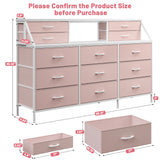 EnHomee 55”W Dresser for Bedroom, Pink Dresser for Bedroom, Dresser with 13 Large Drawer, Dressers & Chests of Drawers, Bedroom Dresser with 2 Shelves, Long Dresser for Closet EnHomee