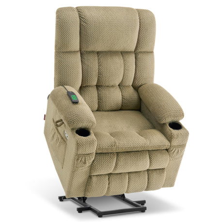 MCombo Dual Motor Large Power Lift Recliner Chair for Elderly, Lay Flat Lift Chair with Heat and Massage, Big Lift Recliner for Tall People, Cup Holders, Fabric 7896 (Beige, Large) MCombo