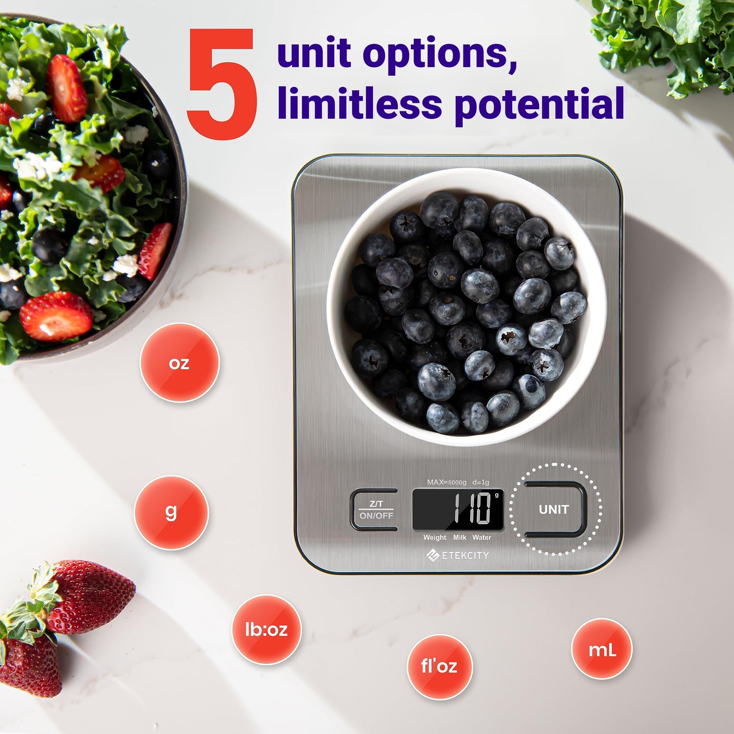 Etekcity Food Kitchen Scale, Digital Grams and Ounces for Weight Loss, Baking, Cooking, Keto and Meal Prep, LCD Display, Medium, 304 Stainless Steel