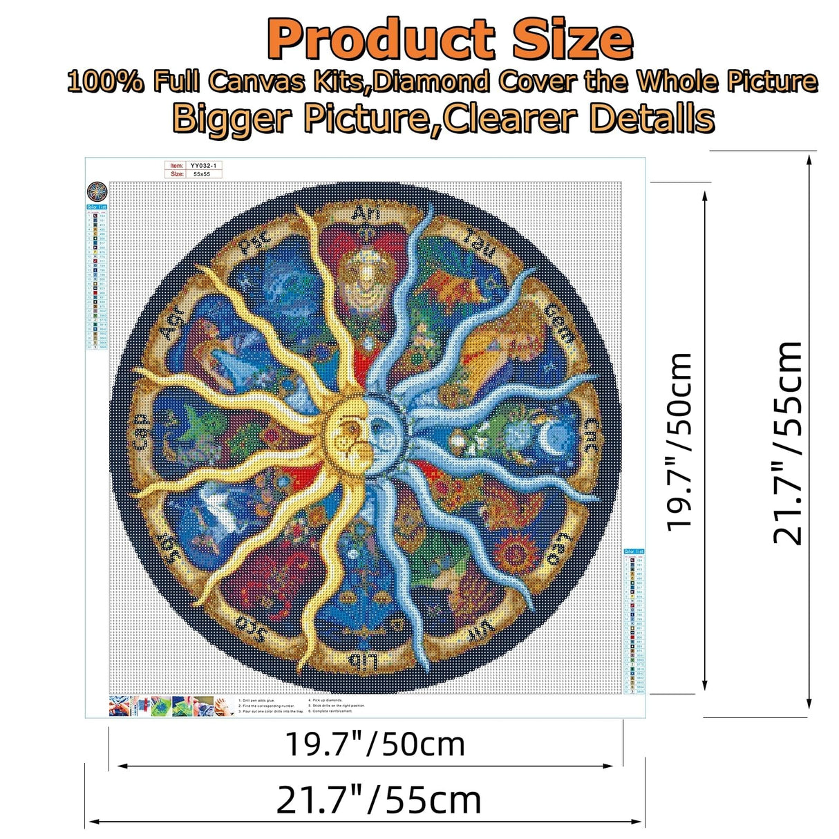 nerwawa 5D Diamond Painting Kits for Adults Full Drill The Twelve Constellations Embroidery Rhinestone Painting(21.65"x21.65"/55x55cm) Ariaden