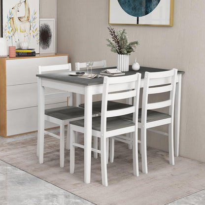 GOFLAME 5 Piece Dining Table Set for 4, Farmhouse Kitchen Table and 4 Chairs with Rubber Wood Legs, Space-Saving Wooden Dinette Set for Small Space, Dining Room, Breakfast Nook, Grey+White - WoodArtSupply