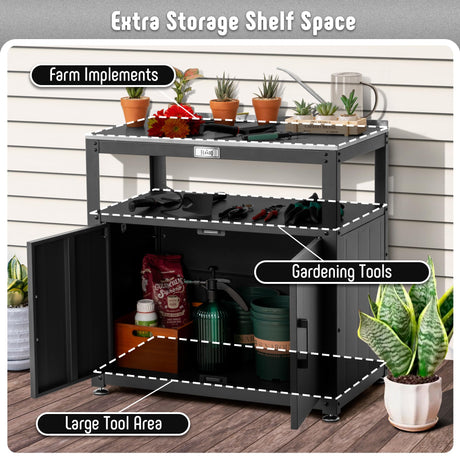 Feasto Garden Potting Bench with Storage Cabinet,Outdoor Gardening Table & Work Bench for Plants, Horticulture,Outdoor Workstation with Stainless Steel Tabletop,Outdoor Work Table Feasto