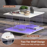 HedoAjim 24" Acrylic Coffee Table with White Wood Tabletop, Minimalist Stylish Modern Square Center Table for Living Room,Led Living Room Table with Storage Shelf & Acrylic Frame for Small Space HedoAjim