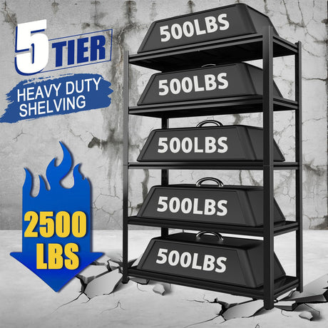 Avanroolux 2500LBS Garage Shelving Units and Storage, Heavy Duty Shelf Rack, 5 Tier Shelves for Garage Storage, Metal Adjustable Shelf for Basement, Warehouse and Supermarket Avanroolux