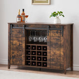 Garvee 47 in Wine Bar Cabinet Modern Liquor Whiskey Coffee Station with 16 Wine Rack and Glass Holder, Farmhouse Buffet Sideboard with Sliding Barn Door Storage for Living Dining Room, Rustic Brown Garvee