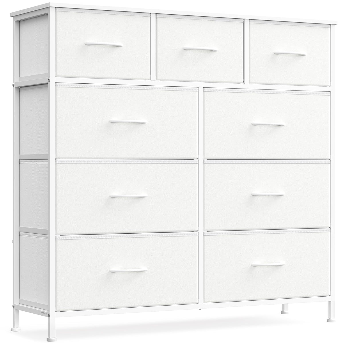 SONGMICS Dresser for Bedroom, Chest of Drawers, Steel, MDF, 9 Non-Woven Fabric Drawers, Storage Organizer Unit, Closet, Entryway, Cloud White and Snow White LGS324W01S SONGMICS