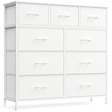 SONGMICS Dresser for Bedroom, Chest of Drawers, Steel, MDF, 9 Non-Woven Fabric Drawers, Storage Organizer Unit, Closet, Entryway, Cloud White and Snow White LGS324W01S SONGMICS