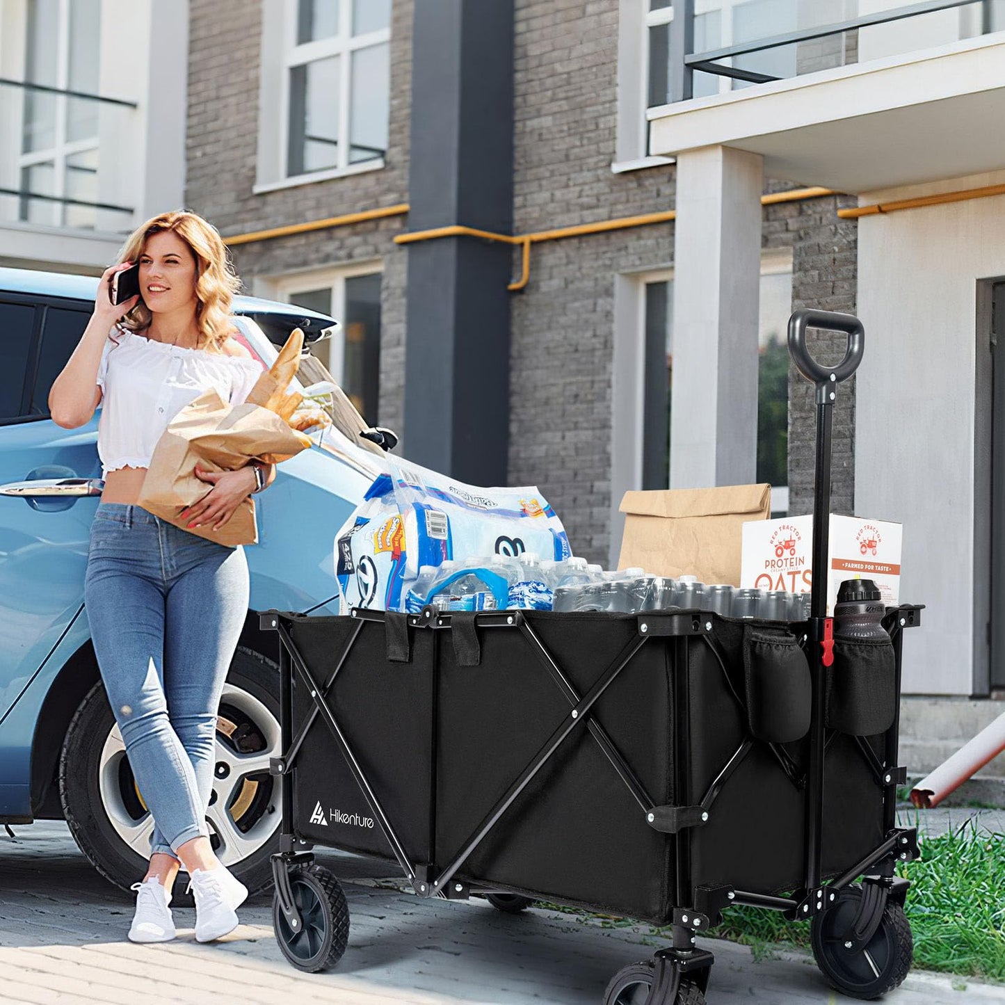 Hikenture Collapsible Wagon 330LBS Capacity, 200L Extra Large Wagons Carts Foldable, Heavy Duty Folding Wagon with All-Terrain Wheels, Utility Beach Wagon for Outdoor Garden - WoodArtSupply