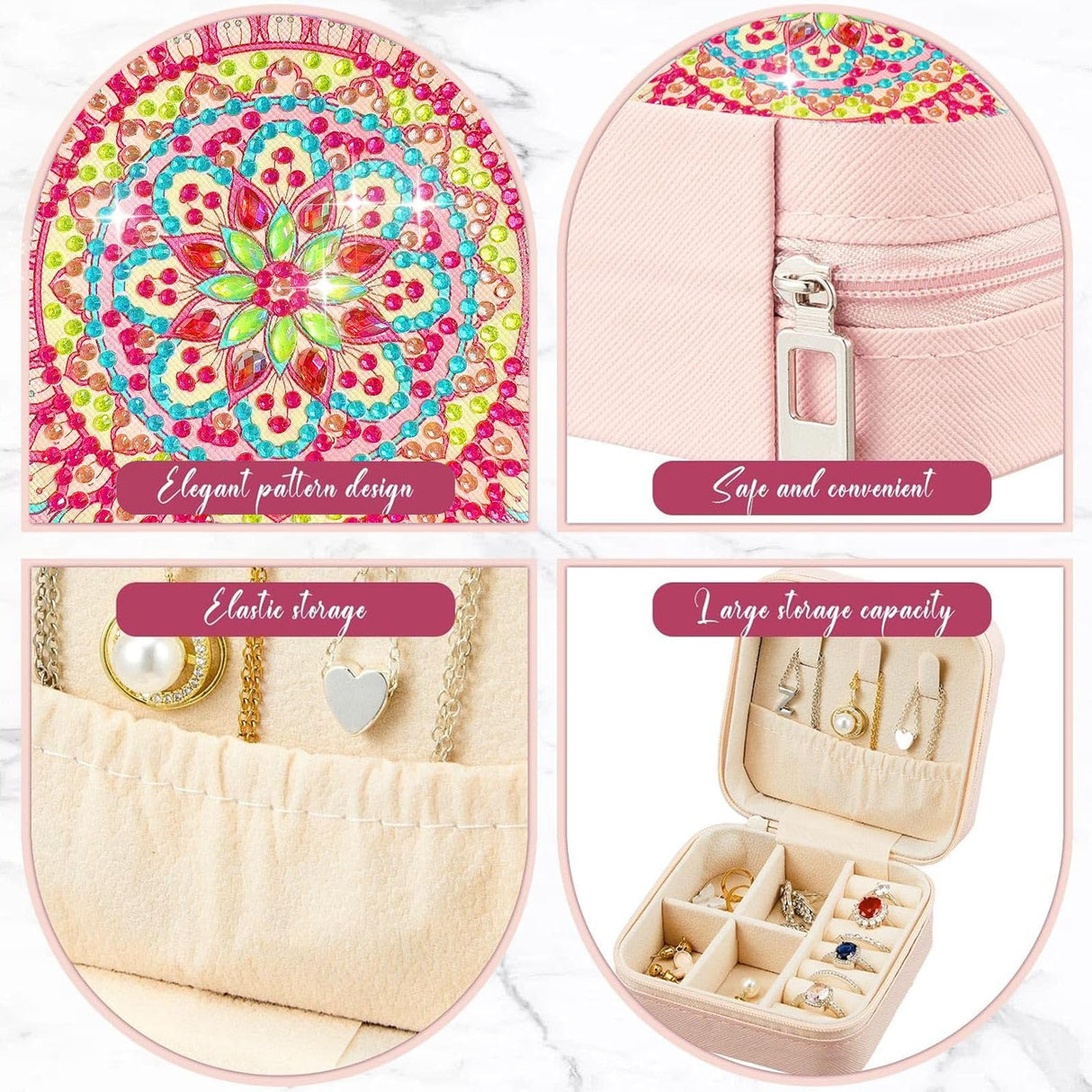 ARTopet 2PcsDIY Diamond Art Painting Jewelry Bag with Zipper Mandala Large Capacity Organizer Storage Box Special Shaped Crystal Rings Necklace Bracelet Gift Case for Women Girls ARTopet