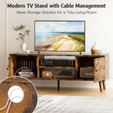 Simple Deluxe TV Stand for 55 60 inch TV, Entertainment Center with Storage Cabinet, Media Console Table 2 Cabinet, Soft Hinge, Handle Door, Wooden Living Room, Office Furniture, Brown Simple Deluxe