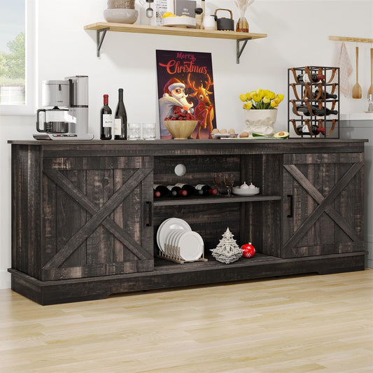 YITAHOME Buffet Cabinet, 59.5" Farmhouse Sideboard Buffet Storage Cabinet with Barn Door Coffee Bar Cabinet with Capacity 300 lbs for Home Dinning Living Room,Dark Rustic Oak, 26“ Height