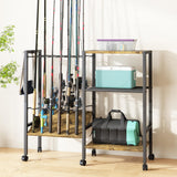 Azheruol Fishing Rod Rack Fishing Equipment Organizers With Wheels, Metal Fishing Gear Shelf Up To 12 Rods, Fishing Rod Holders Fishing Pole Storage Cart For Garage Home Entryway Corner Azheruol