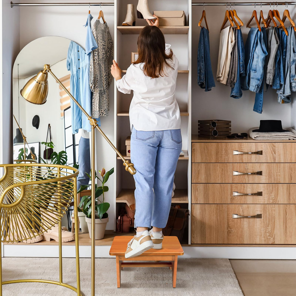 Wooden Step Stool for Adults,9.1''High One Step Stool for High Bed/Kitchen Riser,550 Lbs Beside Step Stool for Elderly Kids-Sturdy/Durable Footstool,Nonslip Stepping Stool for Bedroom/Kitchen/Bathroom HouseJoy