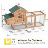Wooden Chicken Coop, 80” Large Chicken Run 2 Tier Guinea Pig Pet House Outdoor with Pull Out Tray & Ramp Bunny Cage with Egg Box Rabbit Hutch with Lockable Door for Indoor Backyard(Original Wooden) Phonjoroo