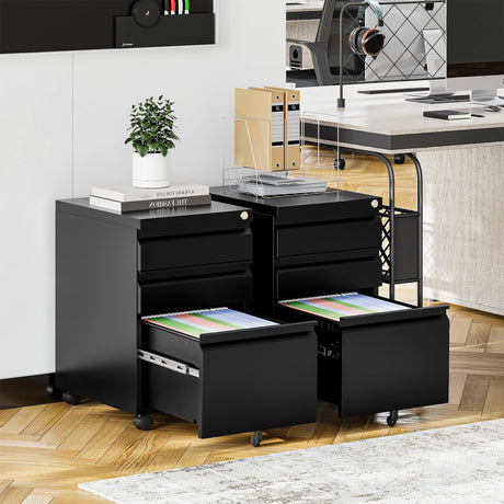 STANI 3 Drawer Mobile File Cabinet with Lock Under Desk Metal Filing Cabinet Locking Office Mobile Cabinet with Wheels Under Desk Office Drawers Rolling Mobile File Cabinet Assembly Required Black STANI