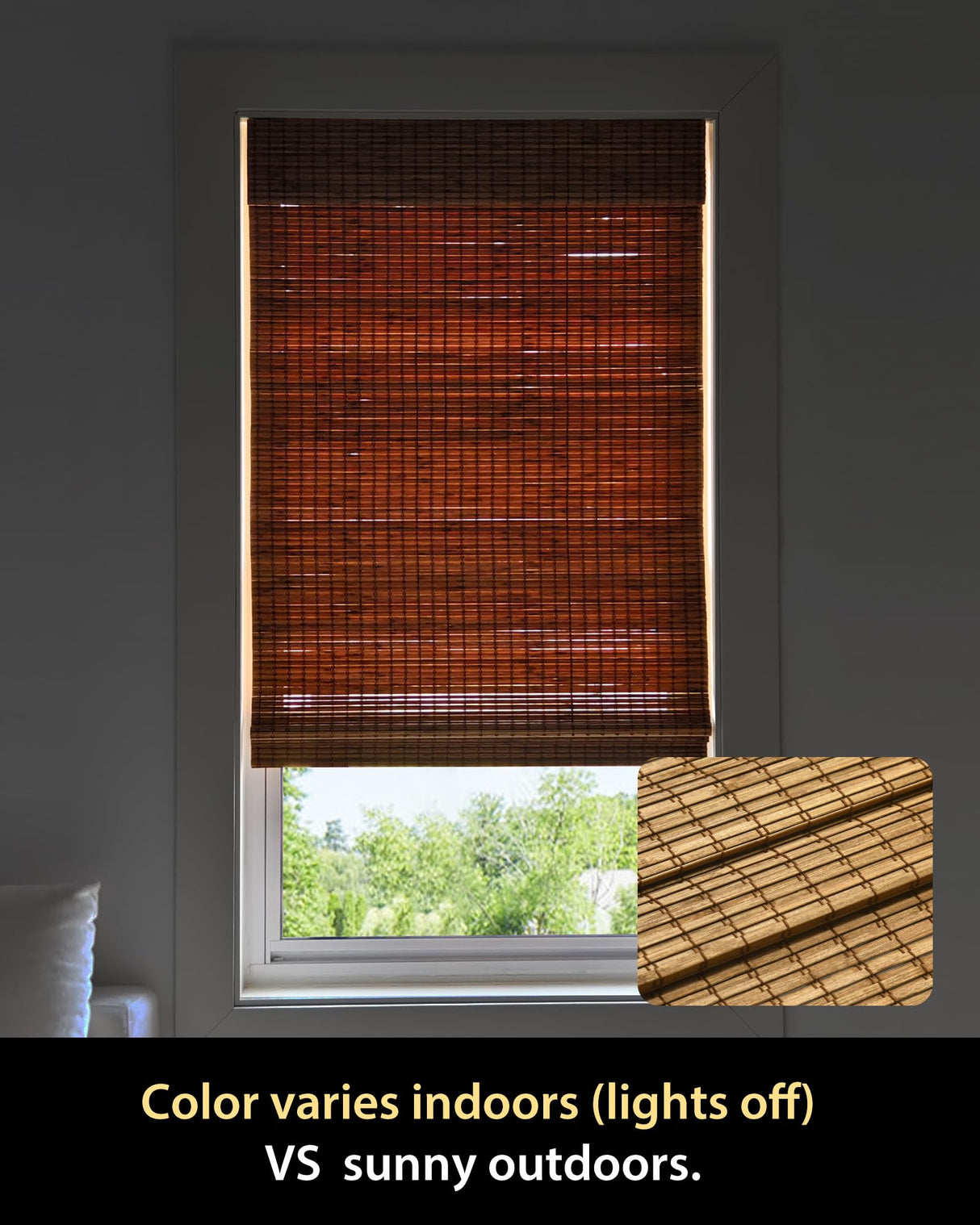 UNISHADES Cordless Bamboo Roman Shades for Windows, Blinds Size (34 1/2" W × 48" H) Colour (Highfield Teak) Fits Windows (34 3/4" W × 48" H) UNISHADES