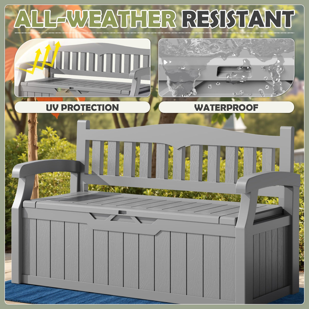 Homall 75 Gallon Outdoor Storage Benches Lockable Deck Box with Waterproof and UV Resistant, Waterproof Storage Box for Patio Furniture, Tools, Cushions (Grey) Homall
