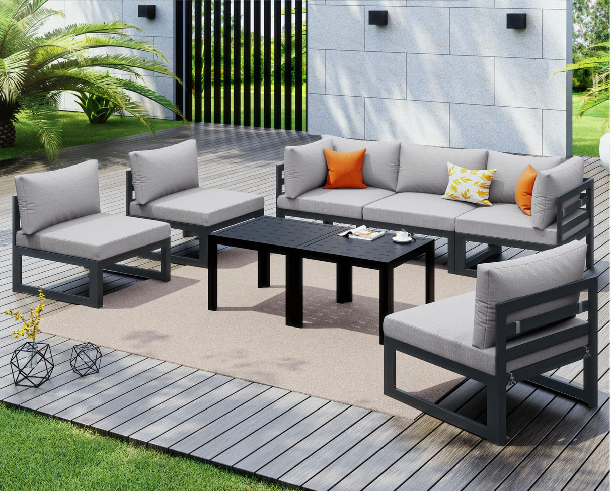 NICESOUL 8 Piece Extra Large Modern Aluminum Outdoor Sofa, 29" Deep Wide Seating, 500 lbs Durable Sectional Set for Heavy People, Rust Resistant Patio Furniture Set for Backyard Poolside, Light Gray NICESOUL