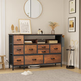 YITAHOME Dresser TV Stand for 55'' TV, 9-Drawer Tower with Power Outlet and LED Light, Wide Dresser with Metal Handle with Shelves(Pink) YITAHOME