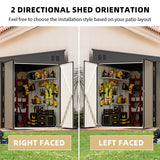 AECOJOY Shed Lean to Storage Shed, Large Outdoor 8' x 10' Metal Wall Side Bike Shed & Outdoor Storage, Garden Storage Cabinet for Backayrd, Patio and Outdoor Use in Grey AECOJOY