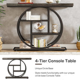Tribesigns 41.3" Console Table, Industrial 4-Tier Sofa Table Entryway Table with Circle Base, Narrow Wood Accent Tables with Storage Shelves for Living Room, Hallway, Foyer, Black Tribesigns