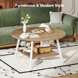 Coffee Table for Living Room, Round Coffee Table, Small Circle Coffee Table with Storage, Modern Wood Round Center Table for Home Office, Small Space, Easy Assembly, Light Coffee Homeiju