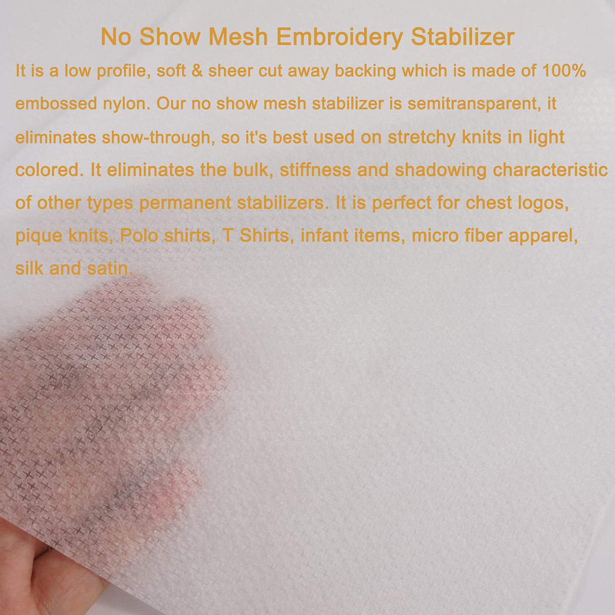 New Brothread No Show Mesh Machine Embroidery Stabilizer Backing 8"x8" - 100 Precut Sheets - Light Weight 1.8 oz - Fits 4x4 and 6x6 Hoops New brothread