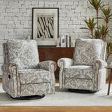 HULALA Home Swivel Rocker Recliner Set of 2, Modern Printed Fabric Swivel Recliner Chair for Adults Glider with Adjustable Backrest & Footrest, Beige HULALA HOME