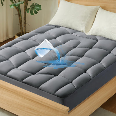Full Mattress Pad Waterproof - Ergonomic Quilted Fitted Full Mattress Topper, 5-Layers Noiseless Washable Mattress Protector Cover with 8"-21" Deep Pocket (Grey, 54x75)