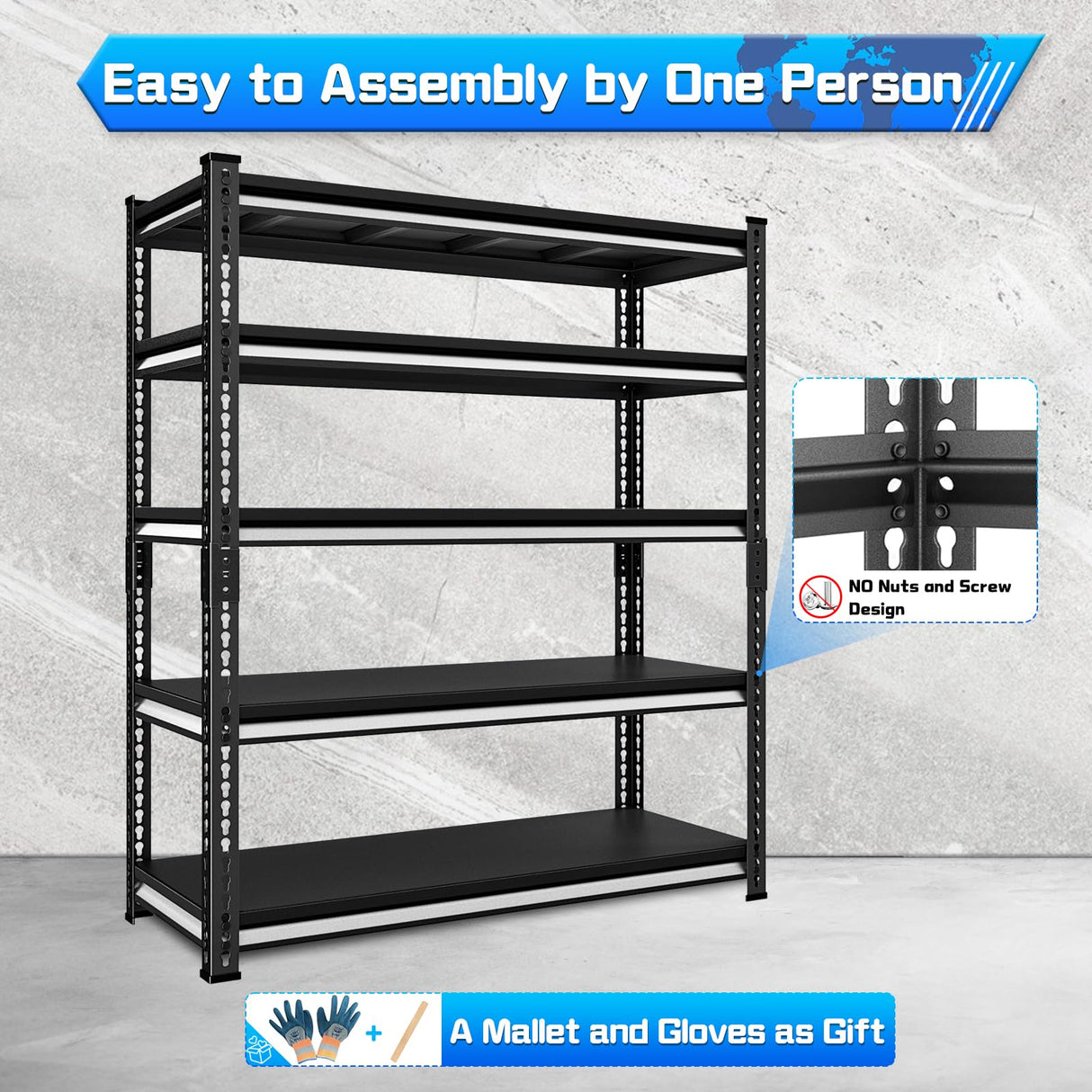 Rufokisa 48" W Garage Shelving Heavy Duty，2500LBS Loads Metal Shelving Units and Storage,5-Tier Garage Storage Shelves Heavy Duty, Industrial Utility Shelves,48”W x 18”D x 78”H(Black) Rufokisa